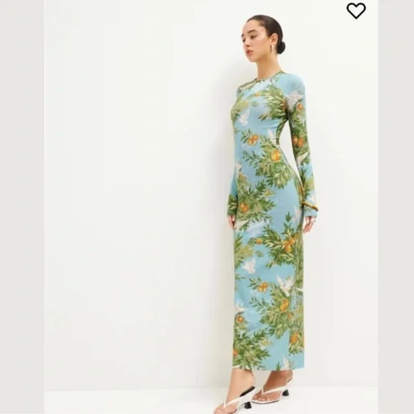 Reformation Tommie Knit Long Sleeve Printed Maxi Dress Villa Livia XL - Picture 5 of 11